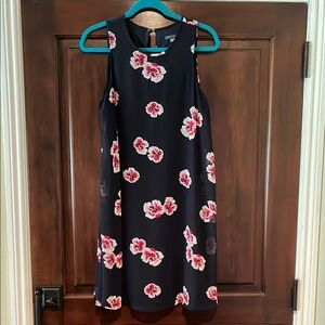 Tommy Hilfiger Black A Line Dress with Red & White Flowers Size 10